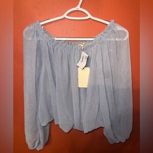 entro off shoulder blouse misty blue